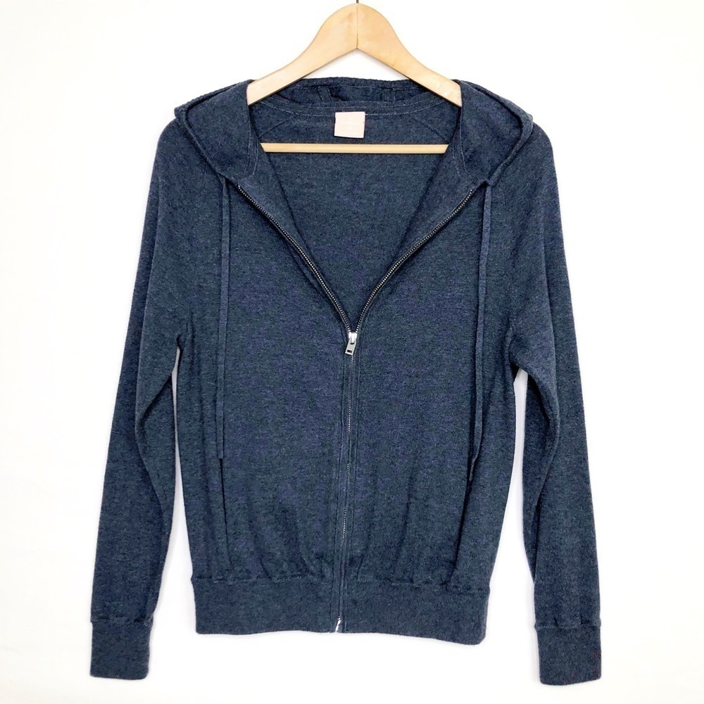 Third love, gray cashmere blend zip front hooded sweater